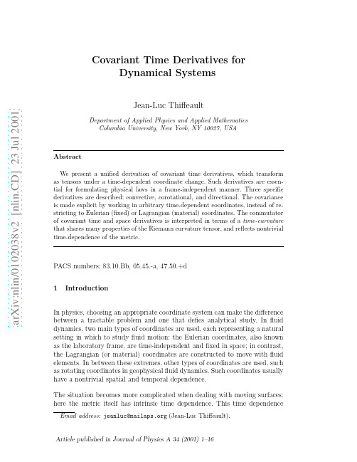 Covariant Time Derivatives for Dynamical Systems