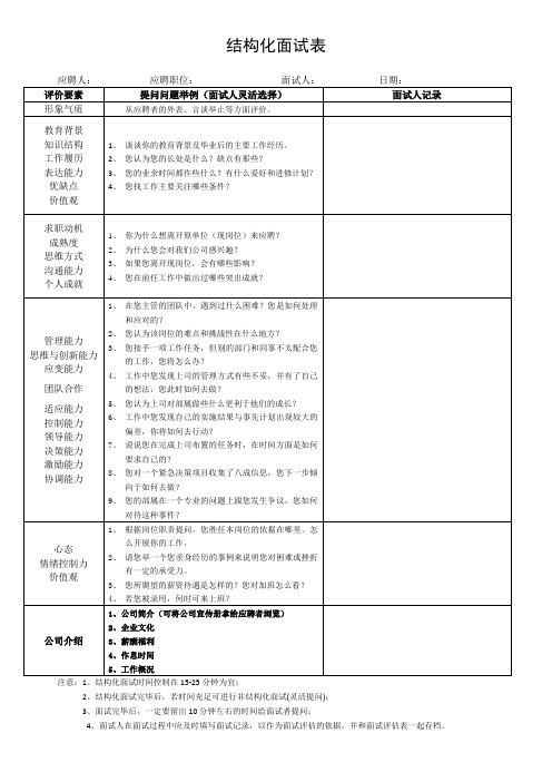 结构化面试表