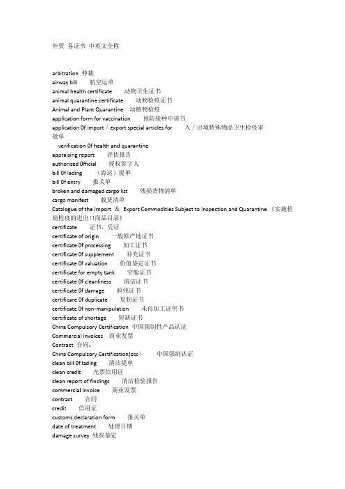 检验检疫英文翻译【范本模板】