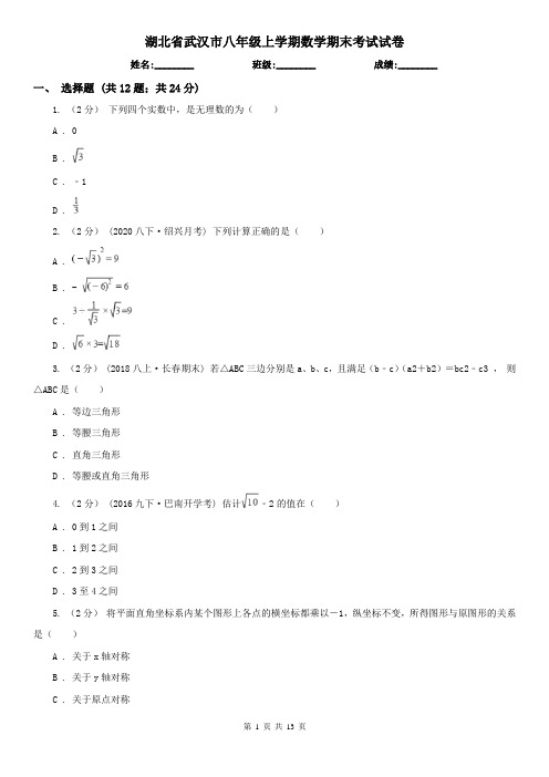 湖北省武汉市八年级上学期数学期末考试试卷