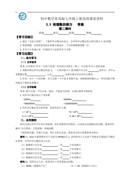 初中数学青岛版七年级上册高效课堂资料3.3.2有理数的乘方2学案