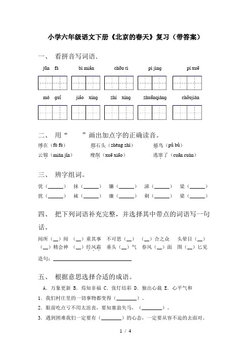 小学六年级语文下册《北京的春天》复习(带答案)