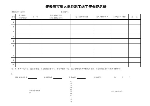 连云港市用人单位职工退工停保花名册