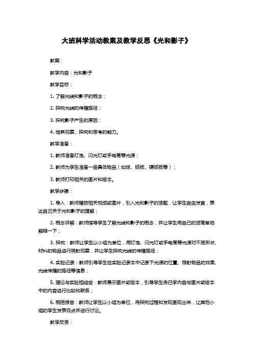 大班科学活动教案及教学反思《光和影子》