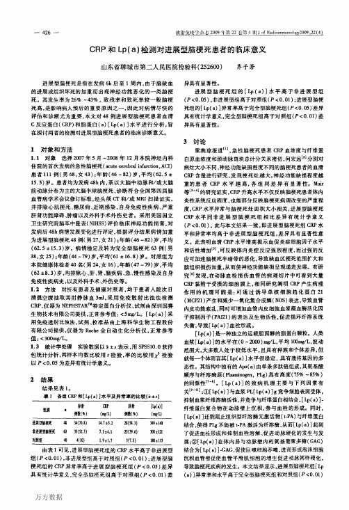 CRP和Lp(a)检测对进展型脑梗死患者的临床意义