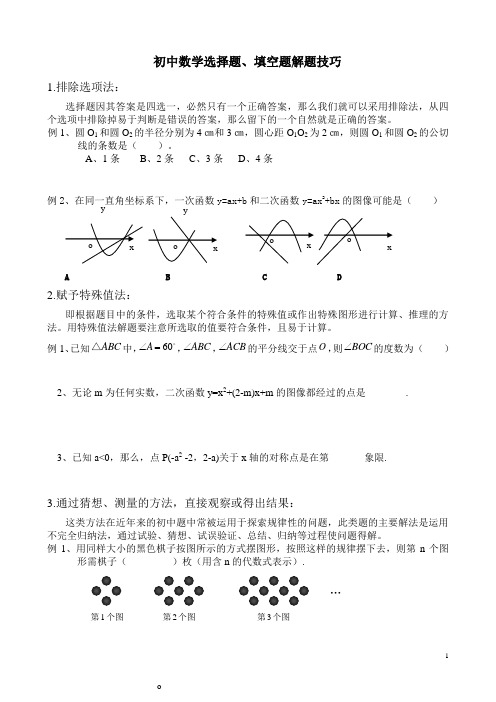 初中数学选择题、填空题解题技巧(完美版)