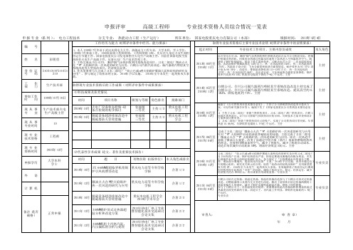 申报评审高级工程师专业技术资格人员综合情况一览表