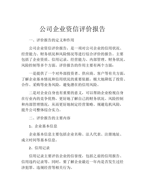 公司企业资信评价报告