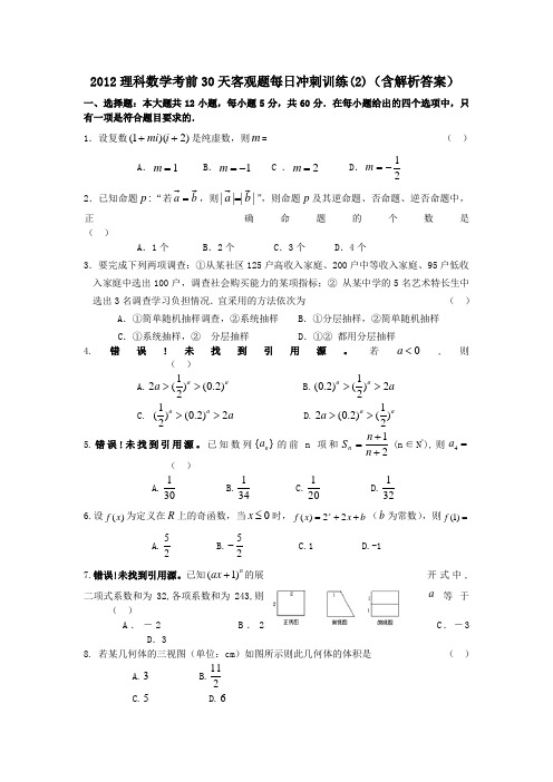 2012理科数学考前30天选择填空专项训练(2)(含解析答案)