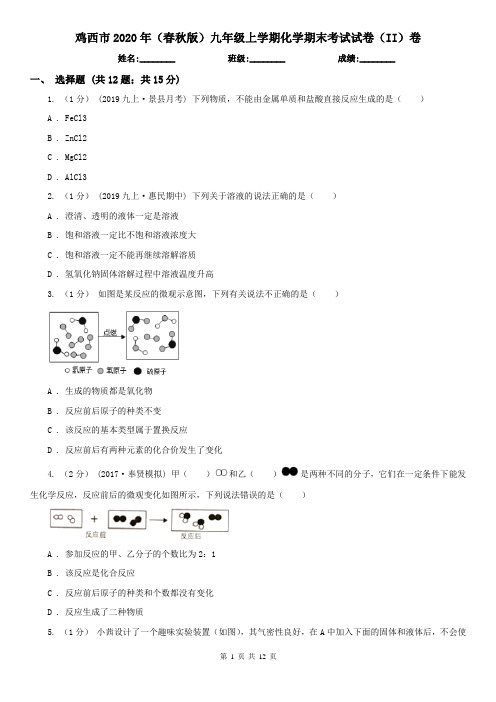 鸡西市2020年(春秋版)九年级上学期化学期末考试试卷(II)卷