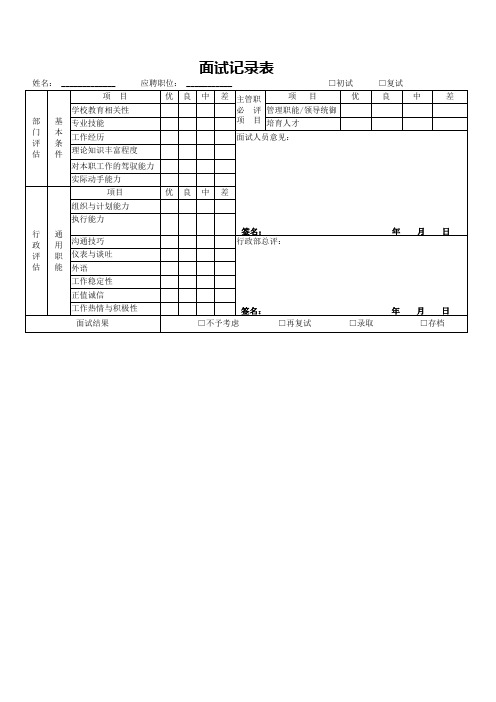 面试记录表(标准样本)