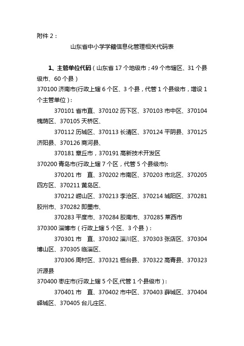 山东省中小学信息化管理相关代码表