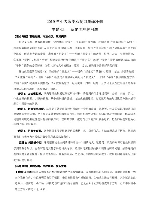 第02讲 新定义理解问题-2019年中考数学总复习巅峰冲刺28讲(原卷版)