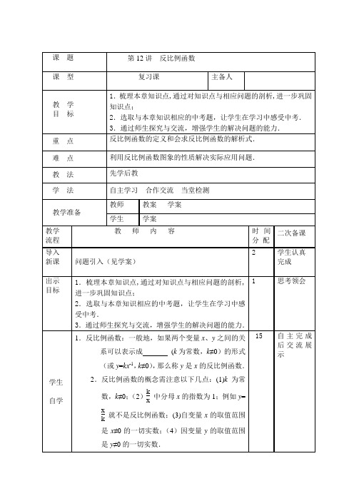 第12讲   反比例函数教案