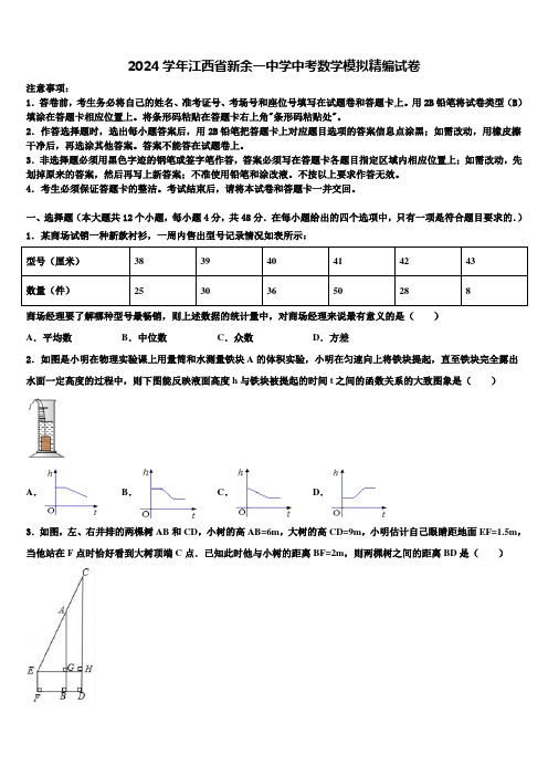 2024届江西省新余一中学中考数学模拟精编试卷含解析