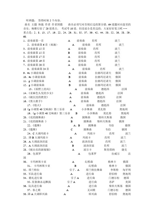 音乐名作听辨题 题目