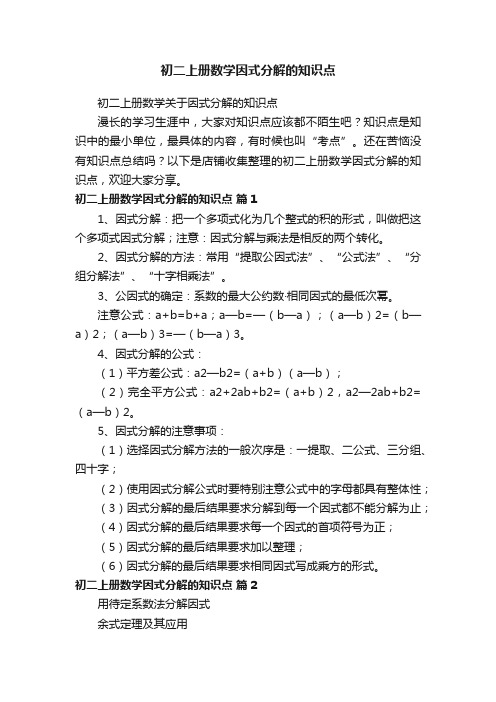 初二上册数学因式分解的知识点