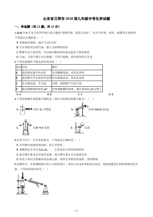 山东省日照市2018届九年级中考化学试题   