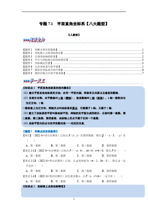 2024年七年级数学下册专题7.1 平面直角坐标系【八大题型】(举一反三)(人教版)(原卷版)