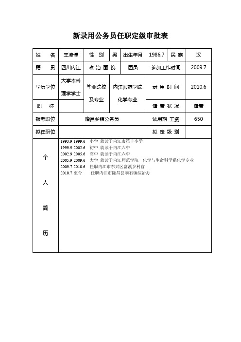 新录用公务员任职定级审批表