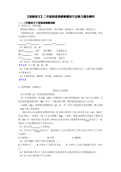 【部编语文】二年级阅读理解解题技巧及练习题含解析