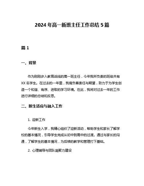 2024年高一新班主任工作总结5篇