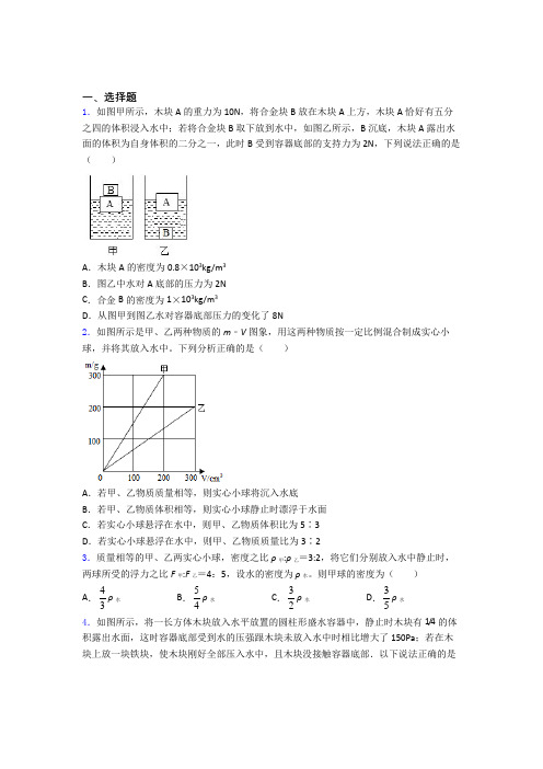 人教版初二物理第二学期第十章浮力单元 易错题综合模拟测评学能测试试题