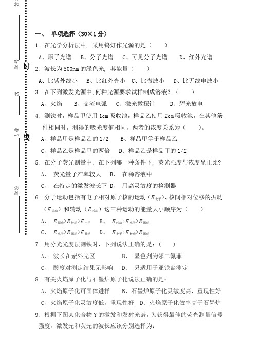 2013-2014下学期仪器分析A卷