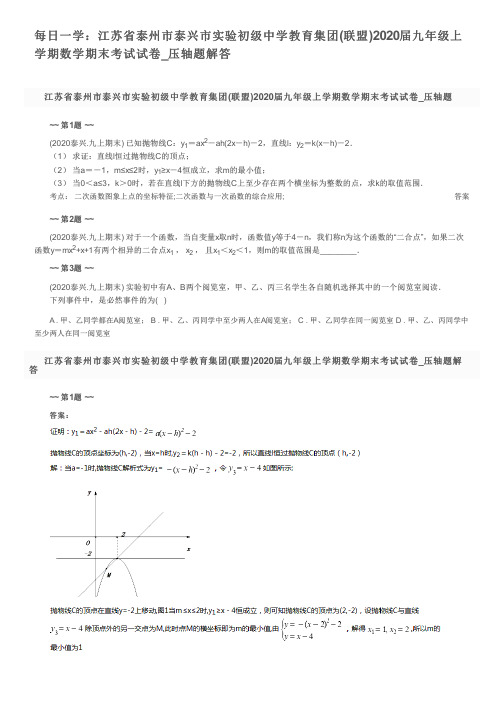 每日一学：江苏省泰州市泰兴市实验初级中学教育集团(联盟)2020届九年级上学期数学期末考试试卷_压轴题解答