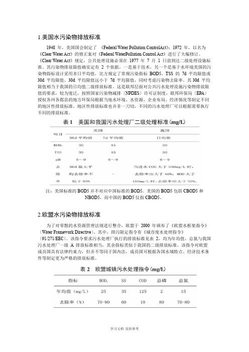 各国污水排放标准(美国、欧盟、日本、香港、以色列、新加坡、俄罗斯、马来西亚、泰国、阿联酋、拉丁美洲)