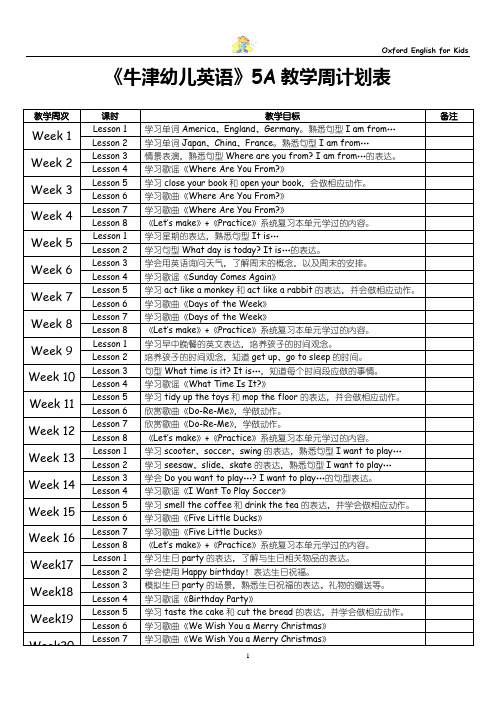 牛津幼儿英语5A教案