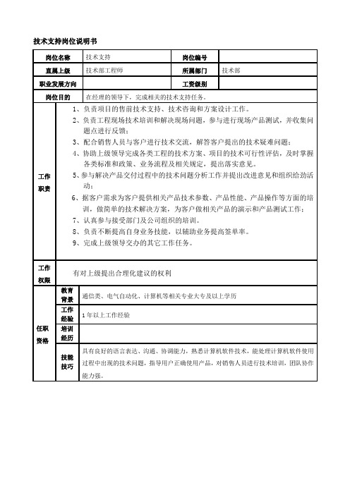 技术支持岗位说明书