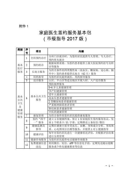 家庭医生签约服务基本包级指导2017版