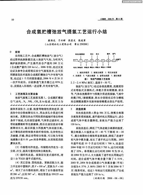 合成氨贮槽弛放气提氢工艺运行小结