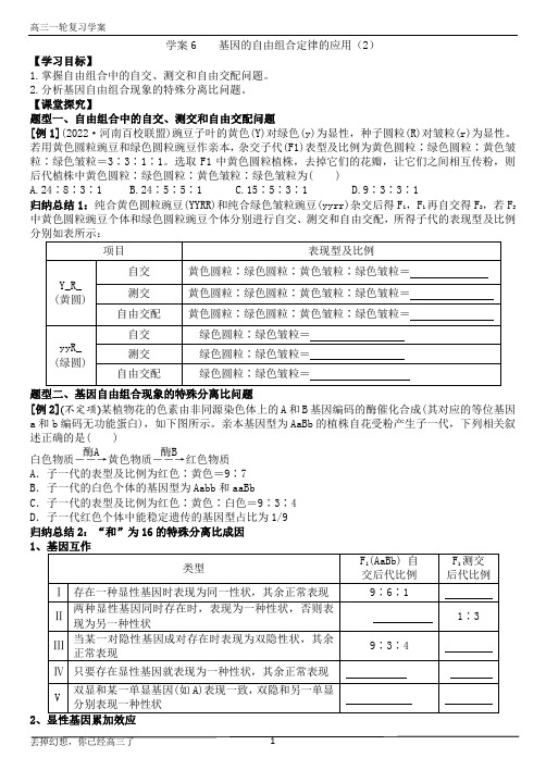 高三生物一轮复习：基因的自由组合定律+(第2课时)学案