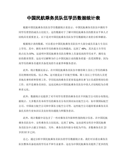 中国民航乘务员队伍学历数据统计表