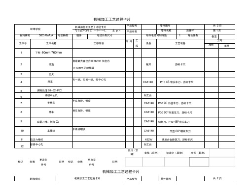 机械加工工艺卡片活塞杆加工工艺规程设计卡片