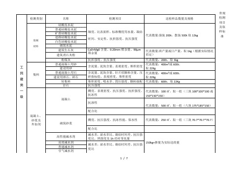 常规检测项目及取样标准