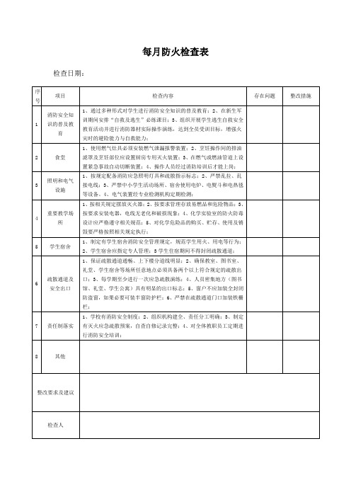 学校(幼儿园)防火安全检查记录及隐患台账