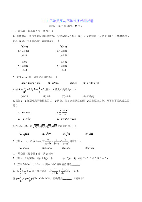 专题3.1 不等关系与不等式(测)-2016-2017学年高二数学同步精品课堂(提升版)(必修五)(原卷版)