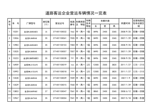 道路客运企业营运车辆情况一览表