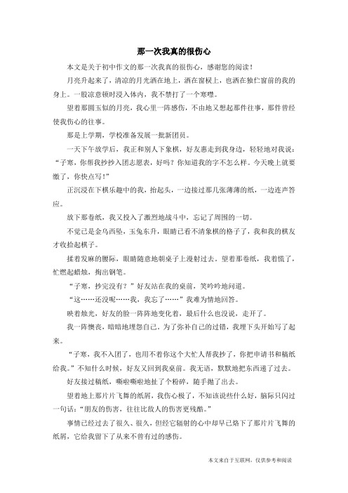 那一次我真的很伤心_初中作文