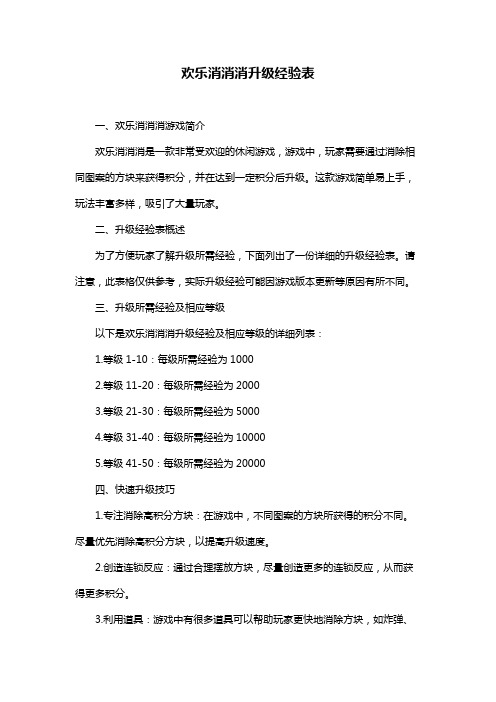 欢乐消消消升级经验表