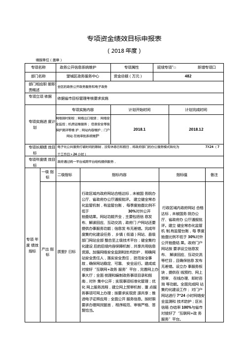 专项资金绩效目标申报表