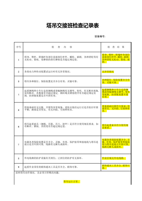 塔吊司机交接班记录(范本)