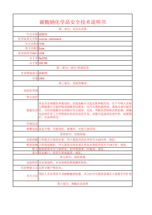 碳酸钠化学品安全技术说明书