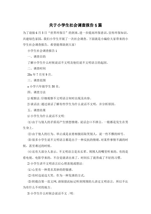 关于小学生社会调查报告5篇