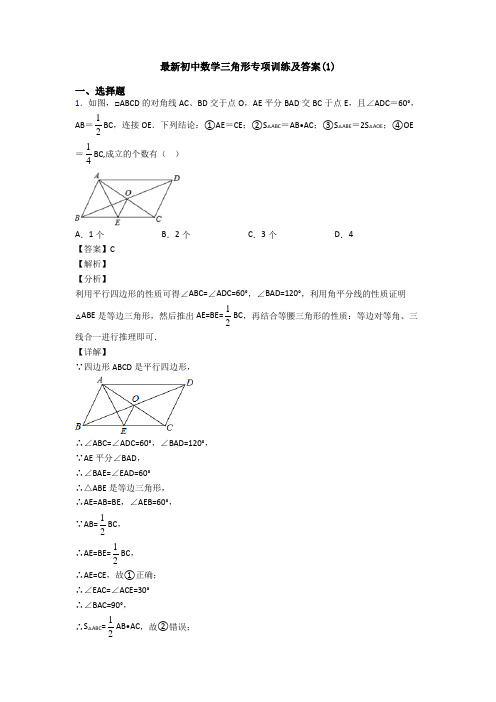 最新初中数学三角形专项训练及答案(1)