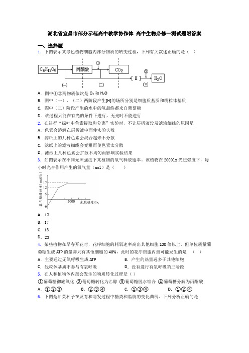 湖北省宜昌市部分示范高中教学协作体 高中生物必修一测试题附答案