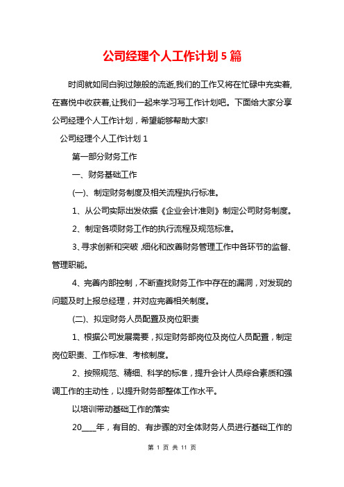 公司经理个人工作计划5篇